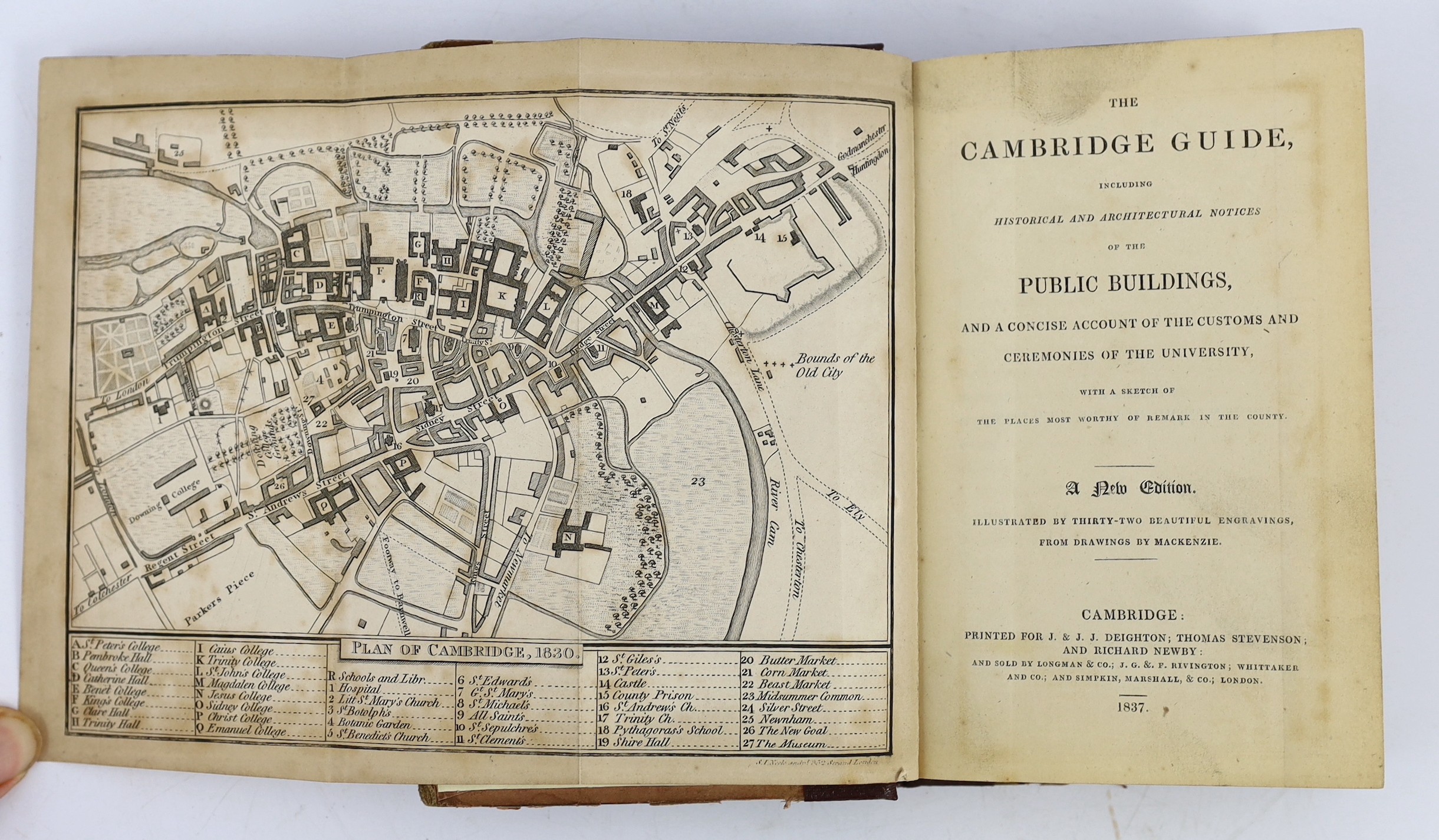 CAMBS: The Cambridge Guide, including historical and architectural notices of the public buildings ... new edition. folded plan and 8 plates, contemp. paper boards and printed label